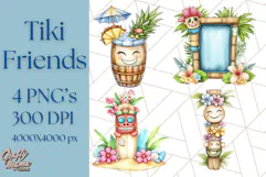 Tropical Tiki Friends PNG Clipart, Cute Summer Art Product Image 1