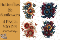 Sunflower and Butterfly PNG Clipart, Bright Jewel Tones Png Product Image 1