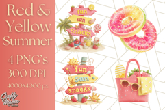 Strawberry Red Lemon Yellow Summer Clipart PNG, Summer Icons Product Image 1
