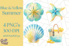 Sky Blue and Sunshine Yellow Summer Clipart PNG, Tropical Product Image 1
