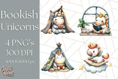Magical Bookish Unicorn PNG Clipart Reading Books & Stories Product Image 1