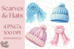 Watercolor Winter Hats and Scarves Clipart PNG Product Image 1