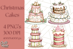 Christmas Cake Clipart PNG, Cottagecore Holiday Desserts Product Image 1
