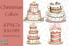 Christmas Cake Clipart PNG, Cottagecore Holiday Desserts Product Image 1