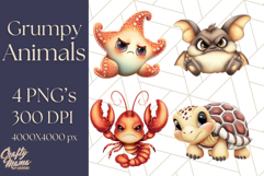 Adorable Angry Animals Clipart PNG, Cute Moody Faces Png Product Image 1