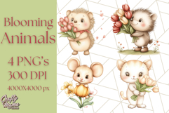 Cute Animals with Tulips PNG, Spring Flower Clipart Download Product Image 1