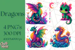 Cute Fantasy Dragon Clipart PNG, Bold Baby Dragon Clip Art Product Image 1
