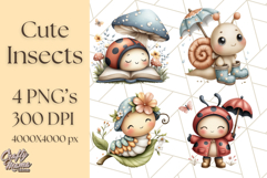 Cute Insects Clipart, Cartoon Bugs, Bug PNG Illustrations Product Image 1