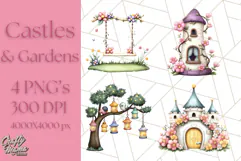 Princess Castle Clipart PNG, Enchanted Garden Artwork Product Image 1