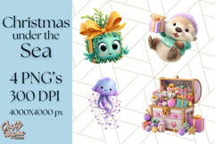 3D Under the Sea Christmas Clipart, Ocean Christmas PNG Product Image 1