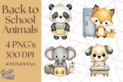 Cute Back to School Animals PNG Clipart with Books & Bags Product Image 1