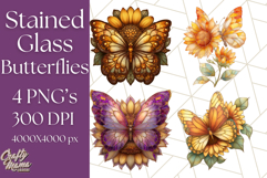 Stained Glass Butterfly and Sunflower PNG Clipart Product Image 1