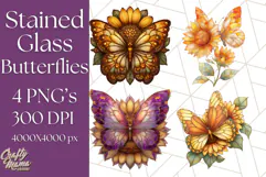 Stained Glass Butterfly and Sunflower PNG Clipart Product Image 1