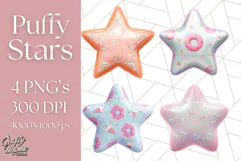 Cute Puffy Star Clipart PNG, 3D Glossy Pastel Stars Clip Art Product Image 1