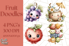 Fruit Doodles Clipart, Cute Cartoon Fruit PNG, Kawaii Food Product Image 1