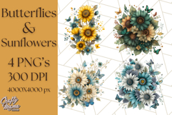 Sunflower and Butterfly PNG Clipart, Bright Jewel Tones Png Product Image 1