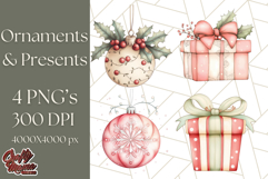 Vintage Christmas Ornaments and Presents PNG Holiday Clipart Product Image 1