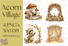 Acorn Village Clipart PNG, Fall Animal Png Product Image 1