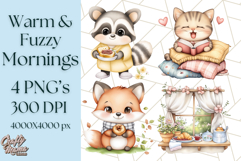 Warm &amp; Fuzzy Mornings PNG Clipart, Cozy Animal Art Download Product Image 1