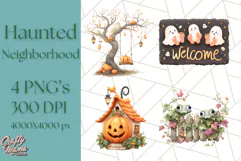 Halloween Neighborhood Clipart PNG for Trick or Treat Product Image 1