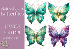 Stained Glass Butterfly PNG Colorful Clipart for Sublimation Product Image 1