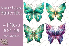 Stained Glass Butterfly PNG Colorful Clipart for Sublimation Product Image 1