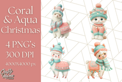 Coral and Aqua Christmas Clipart PNG, Pastel Holiday Art Product Image 1