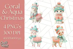 Coral and Aqua Christmas Clipart PNG, Pastel Holiday Art Product Image 1