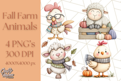 Fall Farm Animal Clipart, Autumn Barnyard PNG Illustrations Product Image 1