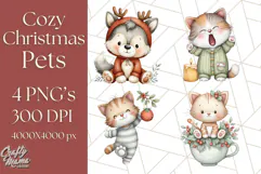 Christmas Pets in Pajamas Clipart PNG, Christmas Png Clipart Product Image 1