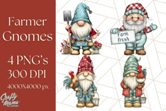 Farmer Gnome Clipart, Cute Farm Gnomes PNG Illustrations Product Image 1