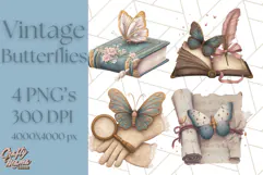 Vintage Butterfly PNG Clipart, Fairytale Cottagecore Images Product Image 1