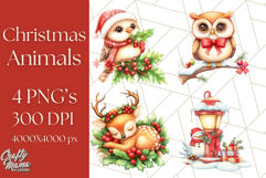 Vintage Christmas Clipart PNG, Cute Animals Holiday Elements Product Image 1