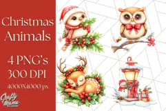 Vintage Christmas Clipart PNG, Cute Animals Holiday Elements Product Image 1