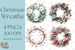 Christmas Wreath Clipart, Holiday Greenery PNG Illustrations Product Image 1