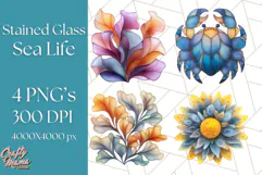 Stained Glass Sea Creatures PNG Clipart, Ocean Fantasy Product Image 1