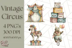 Vintage Carnival Animals Clipart PNG, Retro Circus Elements Product Image 1