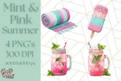 Pink and Mint Summer Clipart PNG Beach Icons, Summer Fun Png Product Image 1