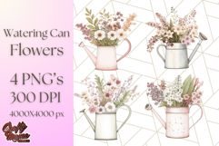 Watering Can Flowers PNG, Rustic Floral Watercolor Clipart Product Image 1