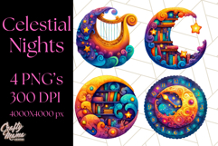 Whimsical Celestial Moon and Stars Clipart Constellation Png Product Image 1