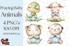 Praying Baby Animals in Pajamas Clipart, Sleepy Animal Png Product Image 1