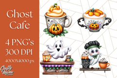Ghost Café PNG Clipart, Cute Ghost Baristas Halloween Treats Product Image 1