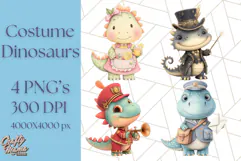 Dinosaur Costume Clipart, Cute Dinos in Halloween Outfits Product Image 1