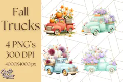 Vintage Truck Pumpkin and Fall Flowers PNG Clipart, Autumn Product Image 1