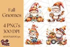 Fall Gnome PNG Clipart, Cute Autumn Gnomes with Pumpkins Product Image 1