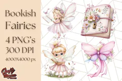 Bookish Fairy PNG Clipart, Whimsical Reading Elements Png Product Image 1