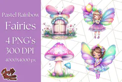 Pastel Fairy Clip Art PNG With Glitter, Rainbow Fairy Png Product Image 1