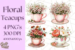 Vintage Floral Teacup Clipart PNG, Blooming Teacups Clip Art Product Image 1