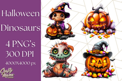 Bright Halloween Dinosaur PNG Clipart with Holiday Elements Product Image 1