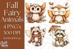 Fall Fairy Animal Clipart PNG, Woodland Creatures With Wings Product Image 1